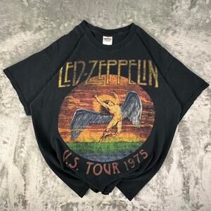 Retro 2011 Led Zeppelin U.S. Tour 1975 Black Big Print Graphic T-shirt Size L
